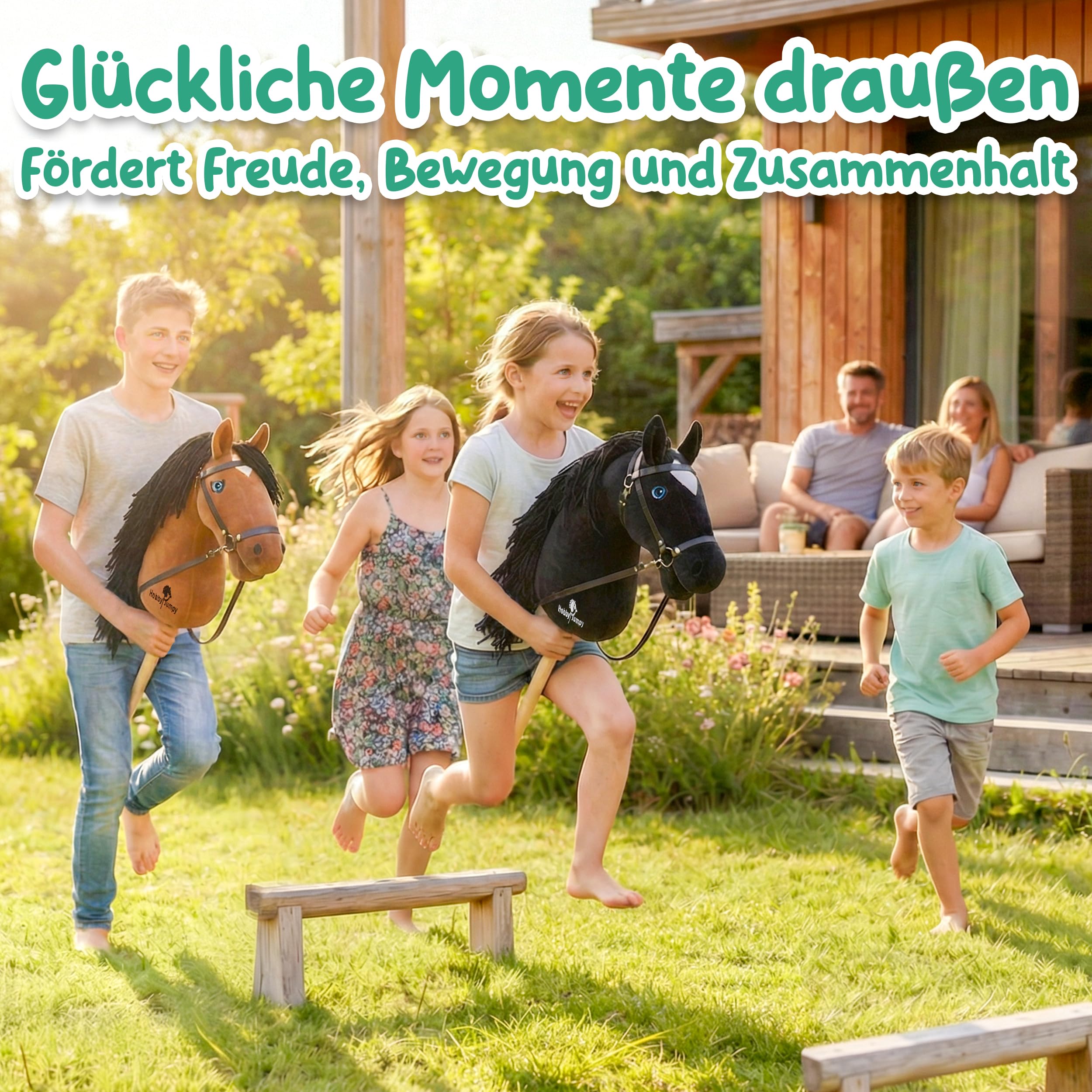 Hobby Horse A3 Steckenpferd mit realistischen Augen und Stall-Geschenkbox – Braun oder Schwarz