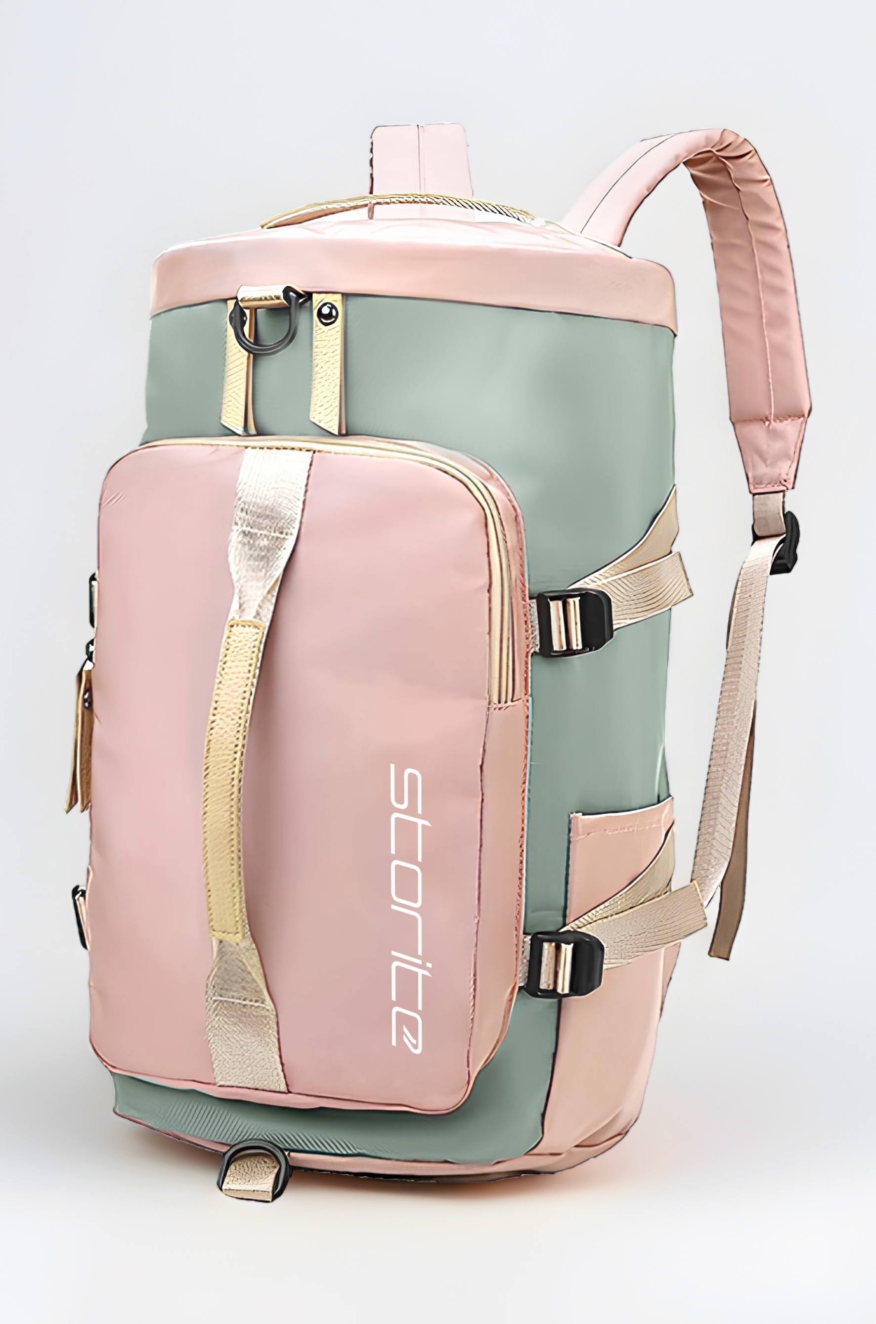 Nylon 25Cm Small Imported Lightweight Waterproof Duffle Bag, Rucksack Travel Bag For Women With Separate Wet Pocket & Shoes Compartment, Backpack Carry Luggage Bag(43 x 25 x 26 CM) (Pink/Grey)