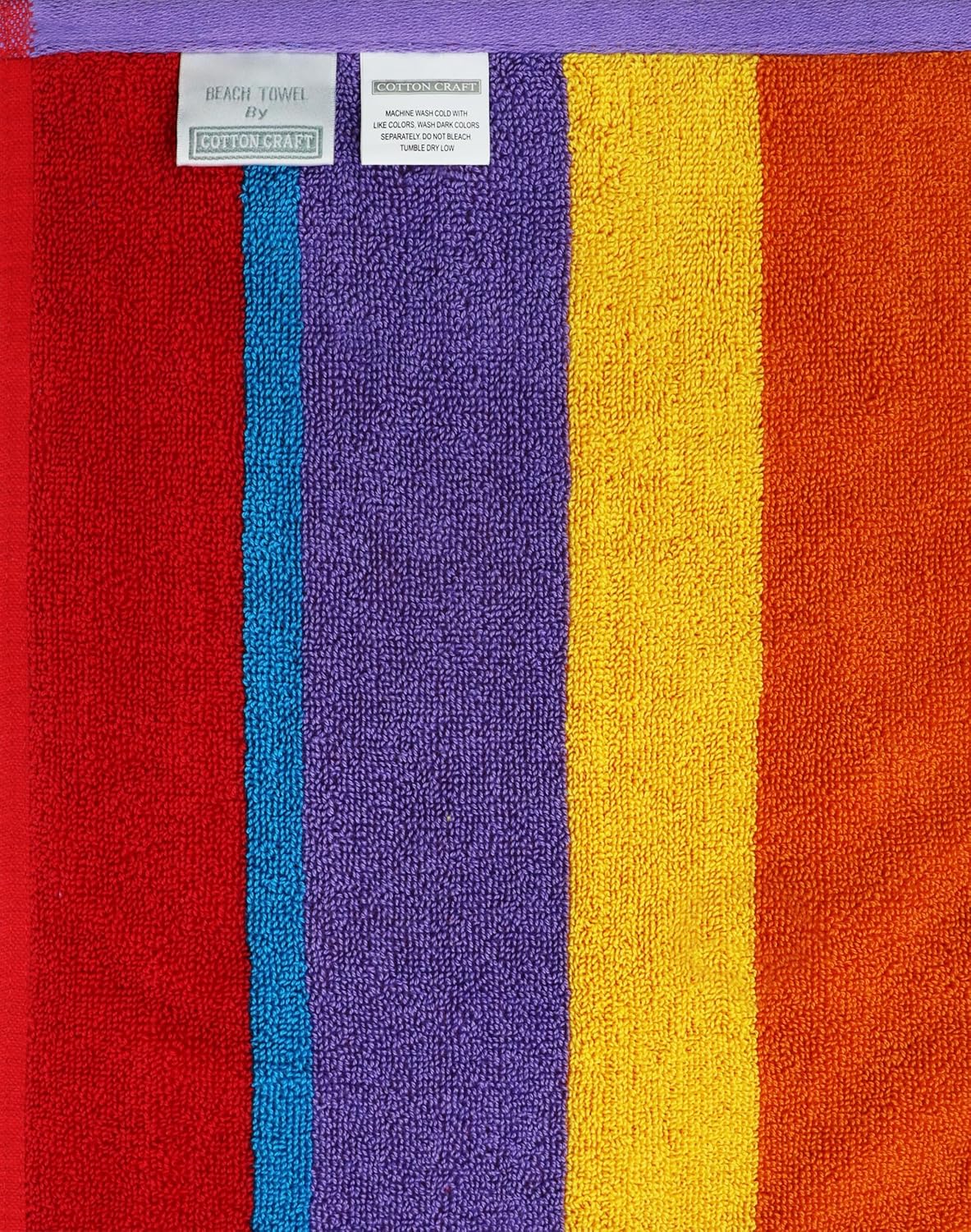 COTTON CRAFT Summer of Siam Extra Wide Beach Towel for Two - 2 Pack Oversized 58x68 - Pure Cotton Velour Thick Plush Super Soft Luxurious Pool Picnic Bath Towel - 450 GSM - Multi Color Stripe