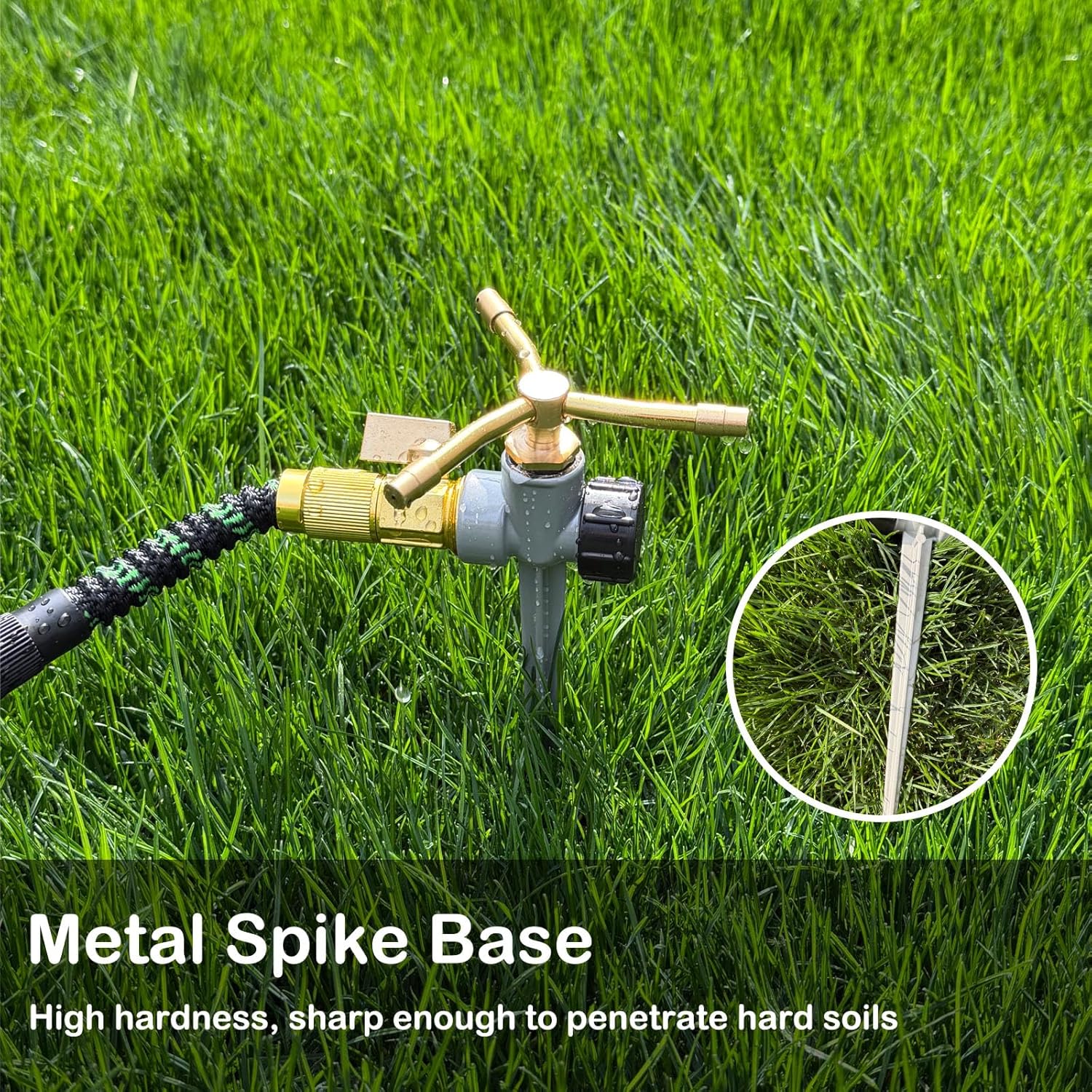 [2 Pack] TEIENNA 3-Arm Brass Sprinkler with Metal Spike Base, 360 Degree Automatic Rotary Lawn Sprinkler System for Garden Plant, Flower Bed and Yard Watering, Large Area Coverage Irrigation