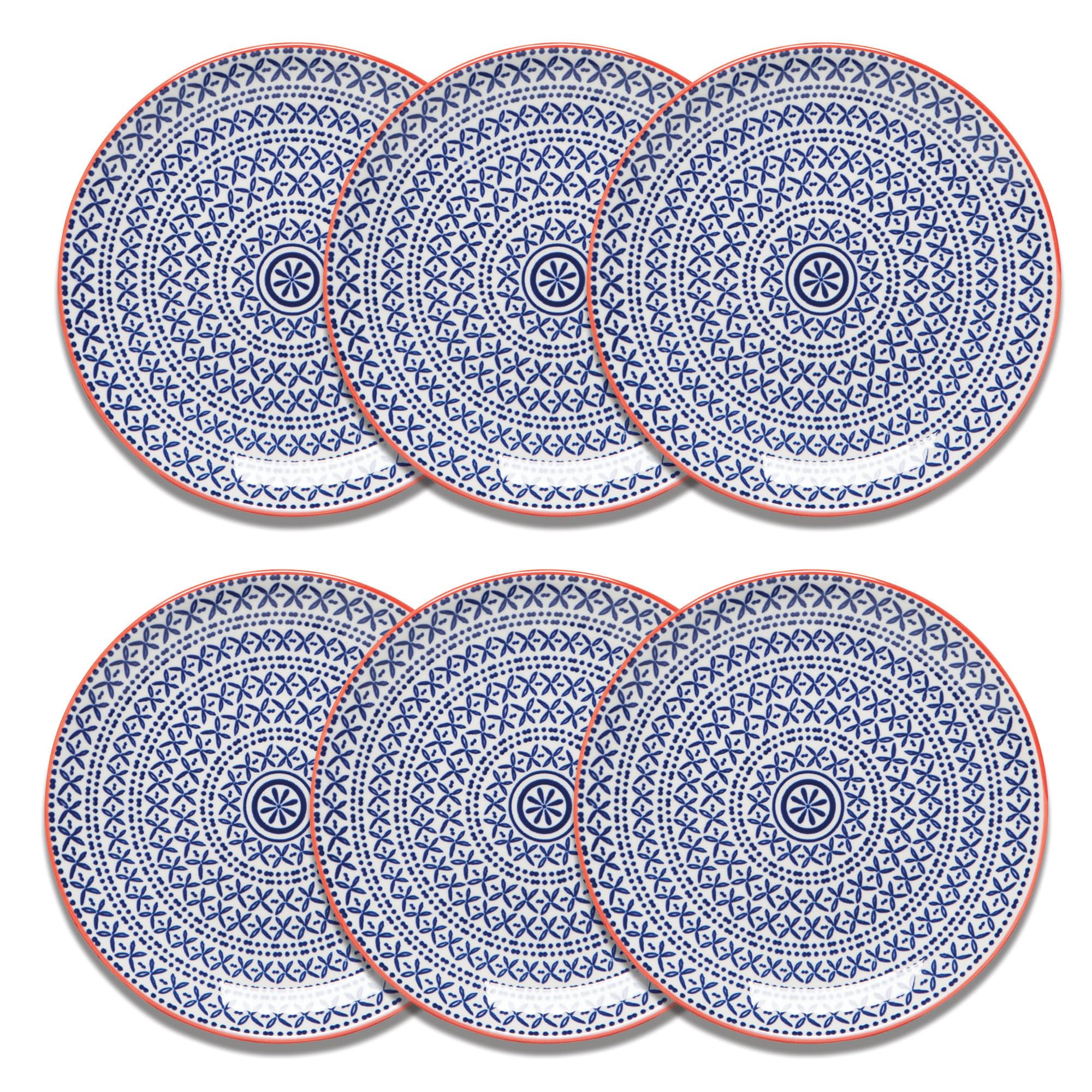 Now Designs Blue Cross Porcelain Stamped Appetizer Plate, 6 inch, Set of 6