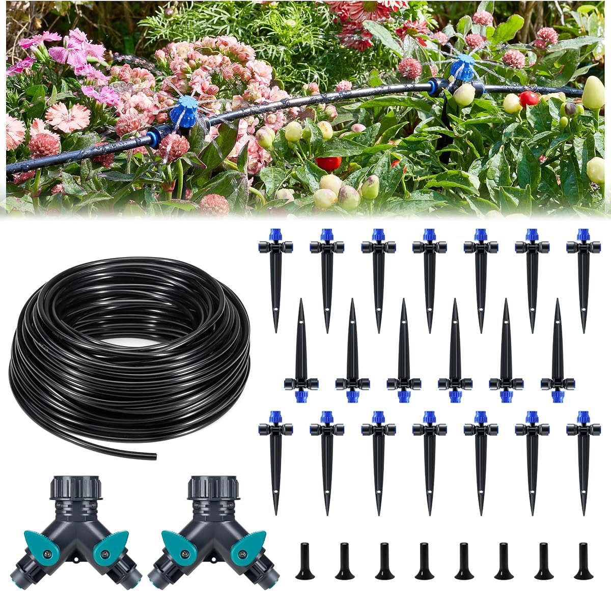 HIRALIY 80ft Push-to-Connect Drip Irrigation Kit | Adjustable Watering System, for Garden Raised Bed, Saving Water Automatic Irrigation Equipment