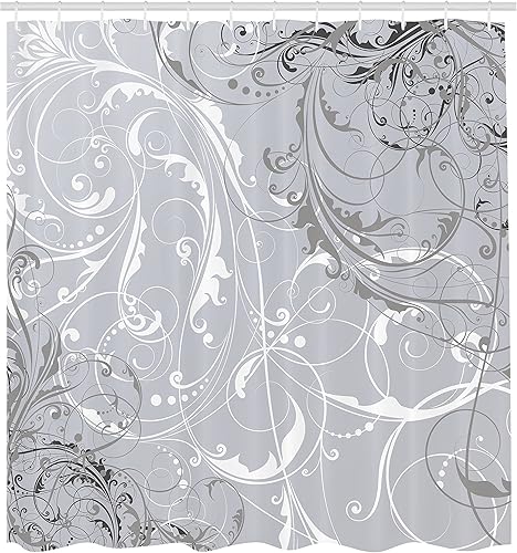 Miniatura 2 de Ambesonne Cortina de ducha floral, ramas de remolino barroco, hojas de flores curvas, patrón de naturaleza en forma desgastada, juego de decoración