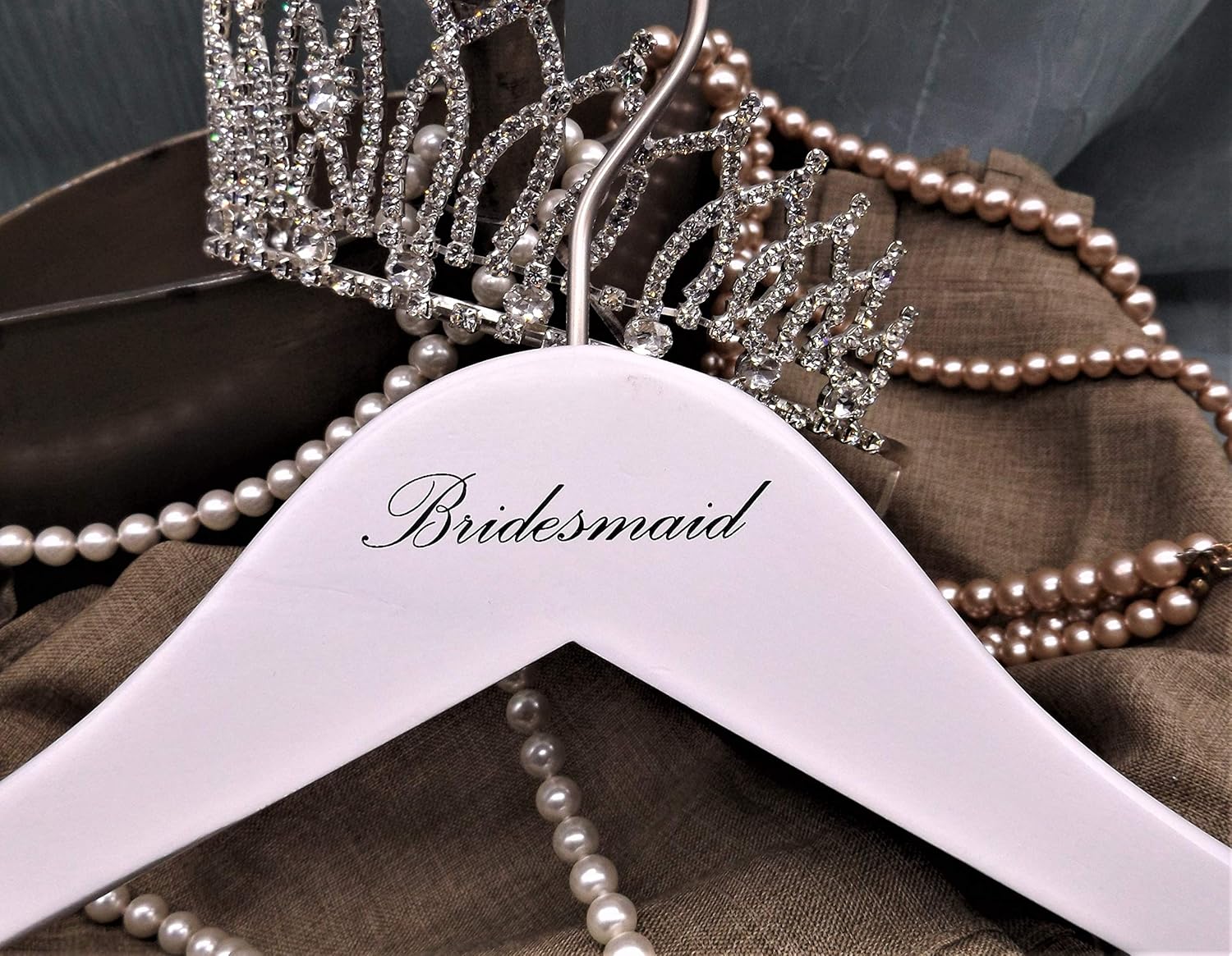 NAHANCO BRM20117 Bridal Hanger, White Wood Hanger with Black Imprint (Bridesmaid), 17” (1 piece)