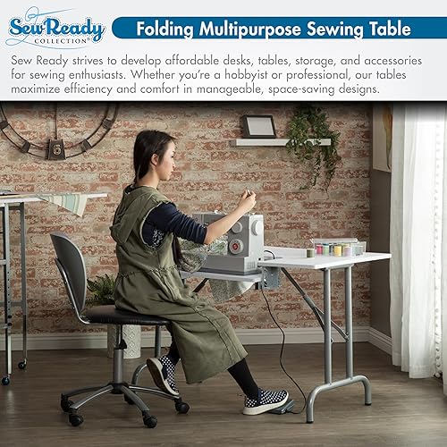 Miniatura 7 de Sew Ready Mesa de coser plegable multiusos  47.5 pulgadas de ancho x 28 pulgadas de profundidad, mesa plegable blanca para pasatiempos y máquina de