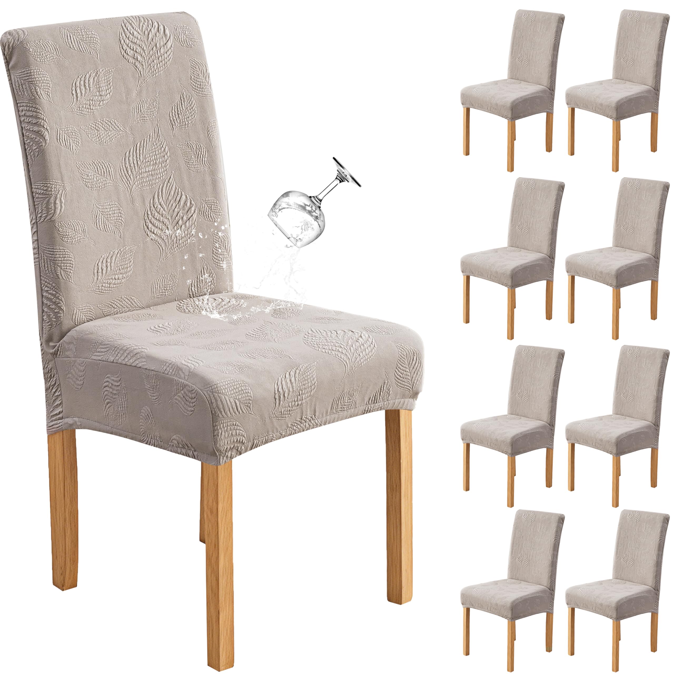Genina Waterproof Dining Chair Cover Set of 8,Kitchen Chair Cover,Warm Grey