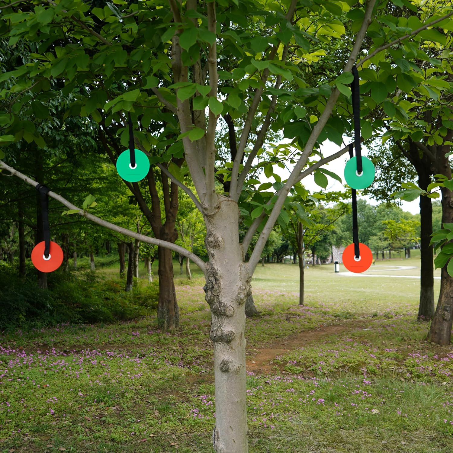 Shooting Goal Target Discs, Set of 4 (6 inch / 15 cm) - Precision & Agility Targets with Adjustable Straps, Double as Flat Markers - Multi-Sport Soccer, Lacrosse, Hockey (Orange & Green)