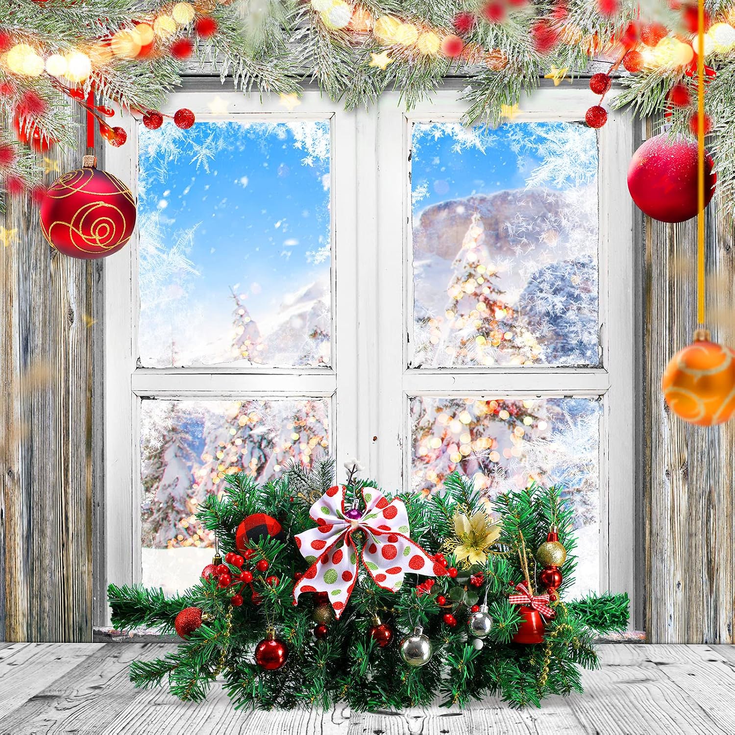 Jutom Christmas Artificial Swag 28 Inch Faux Pine Swag Greenery, 2 Pcs