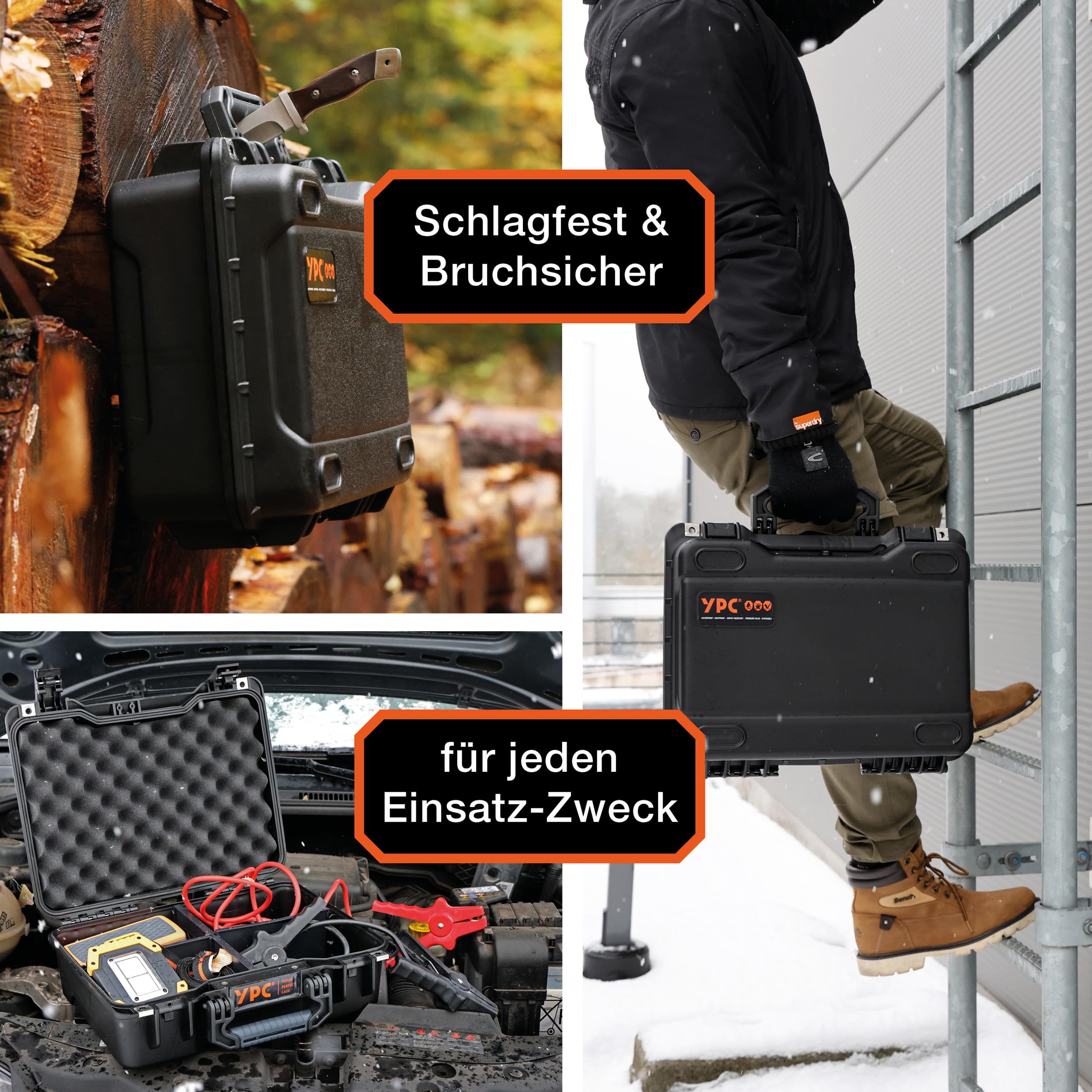 YPC Xplorer Case M – 40cm x 33cm x 16,5cm Outdoor Case, Sortierkoffer wasserdicht, Kamera Koffer Hardcase, Transportkoffer für Ausrüstung, Stapelbar