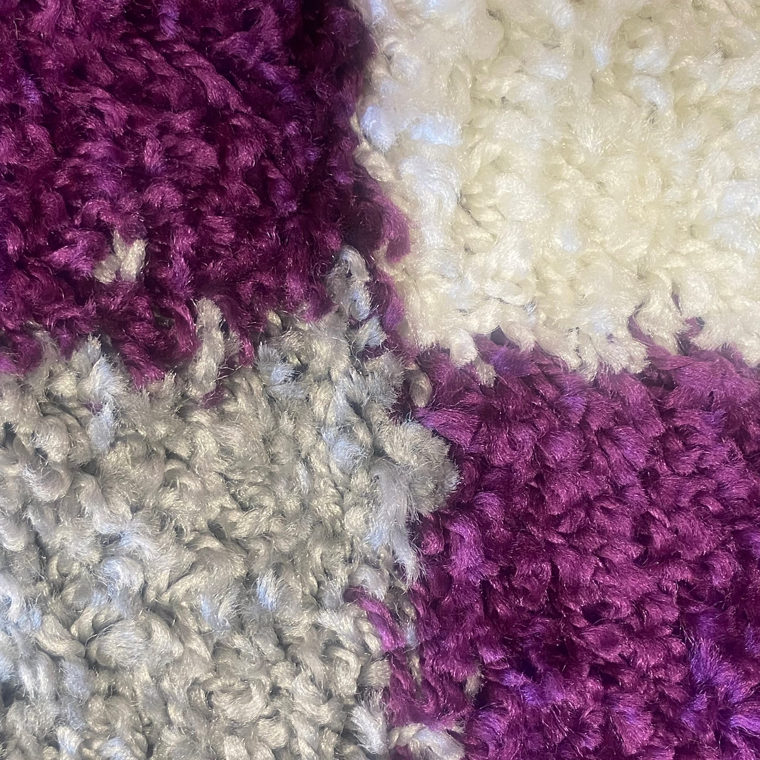 Teppich-Traum Tapis Shaggy Moelleux à Poils Longs avec Motif à Carreaux Violet Gris crème 160x230cm