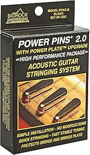 Power Pins 2.0 - Black Chrome Set with Power Plate Upgrade- Patented Bridge Pin System for Acoustic Guitars- Improved Tone, Amplified Sound, Easier Restringing, and Faster Tuning