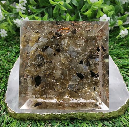 Miniatura 50 de Amazing Gemstone Pirámide de orgón grande Cristal de pirámide de turmalina negra oscura Pirámide de orgonita Pirámides de órgano Curación