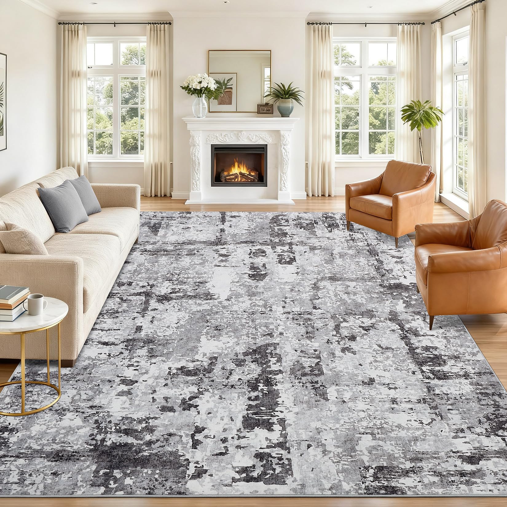 GarveeHome Modern Area Rugs 8x10 for Living Room, Abstract Large Washable Rug Soft Non Slip Stain Resistant Floor Mat Carpet Indoor Thin Accent Rug