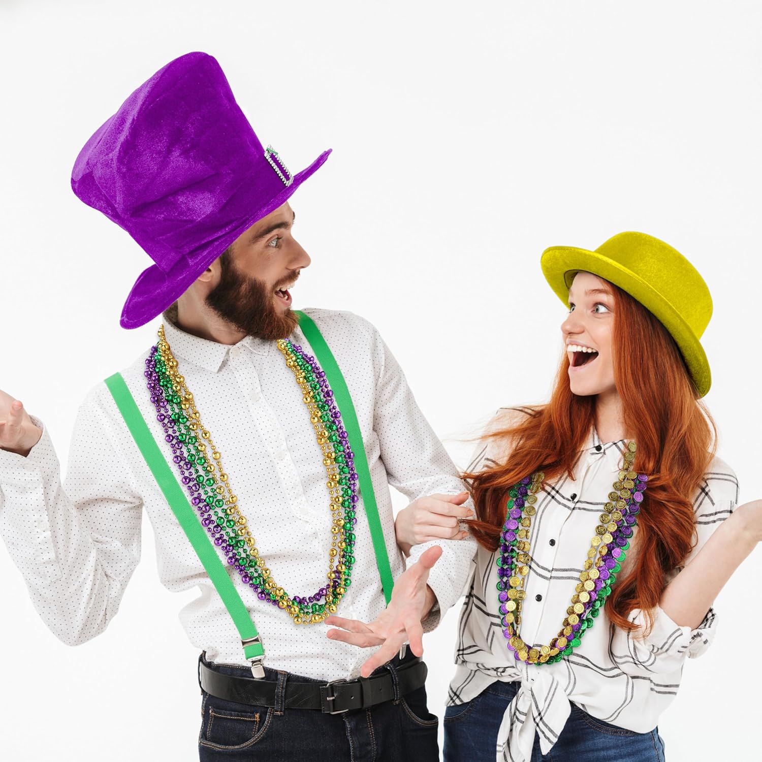 JOYIN 72 Pcs Mardi Gras Bead Necklaces, Gold Green Purple Metallic Colors Bead Necklaces Set for Mardi Gras Party Decorations, Costume Accessories Favors