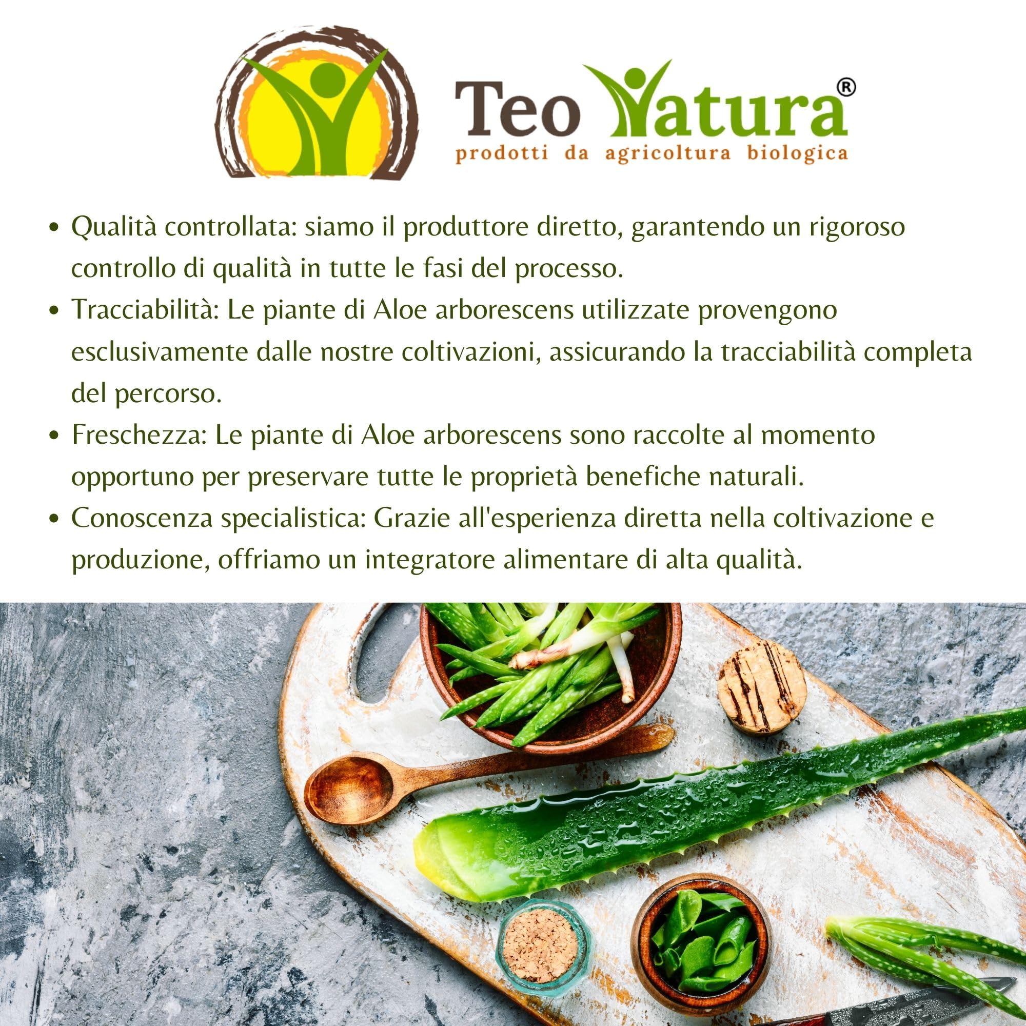 TeoNatura Integratore Alimentare di Aloe Arborescens - 100% Biologico Made in Italy - 50 Capsule