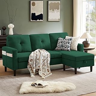 79" Convertible Sectional Sofa, Small L Shaped 3 Seat Couch with Storage Chaise and Side Pocket, Modern Linen Fabric Reversible Sofa Couches for Living Room, Apartment and Small Space