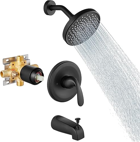 Aolemi Kit de molduras de ducha de 6 pulgadas, color negro mate, juego de grifo de ducha de montaje en pared con válvula de equilibrio de presión