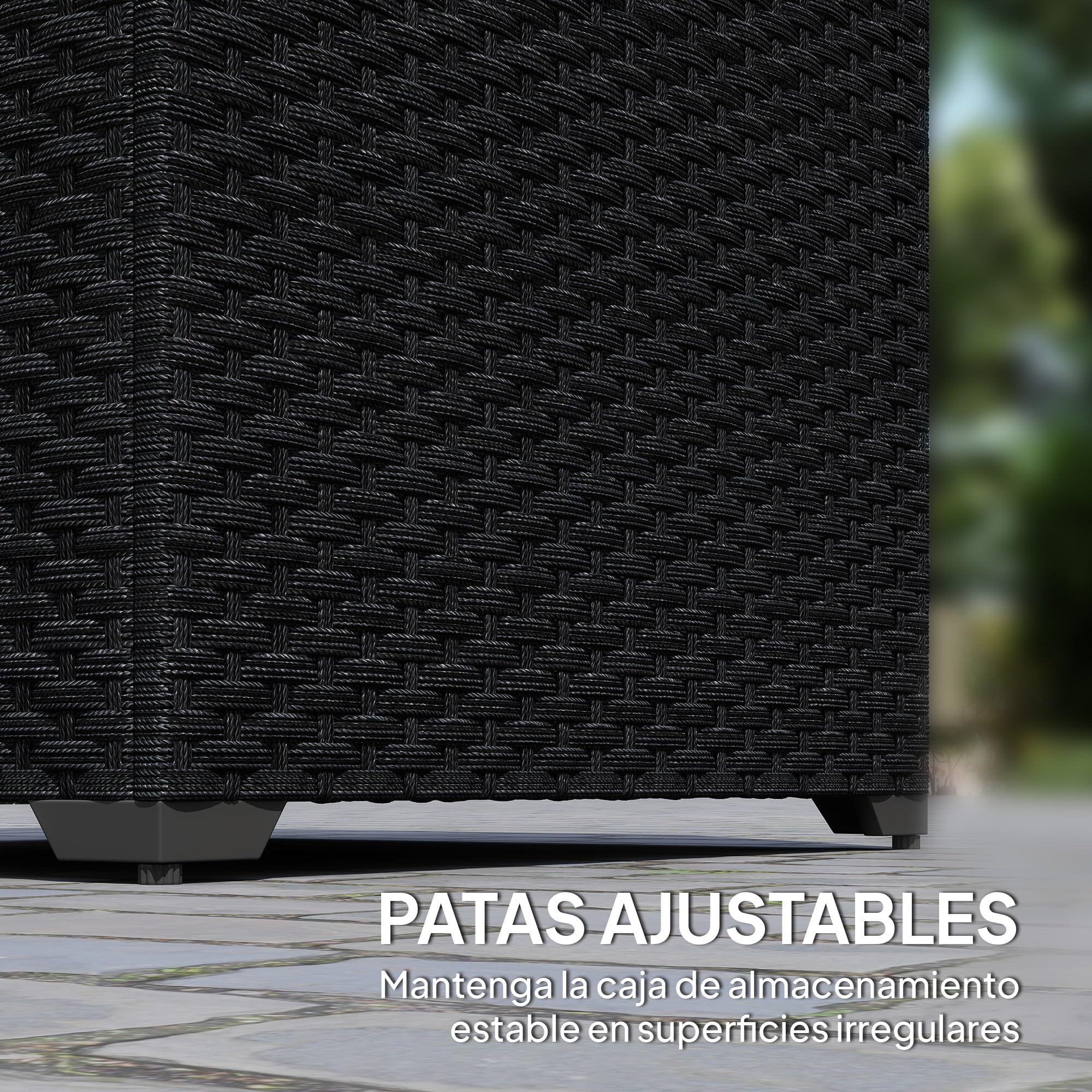 Outsunny Baúl de Almacenaje Exterior de Ratán Sintético de 253L, Arcón Exterior con Varilla Hidráulica, Forro con Cremallera y Marco de Acero, Carga 50 kg, para Jardín, Terraza, 72x72x70 cm, Negro