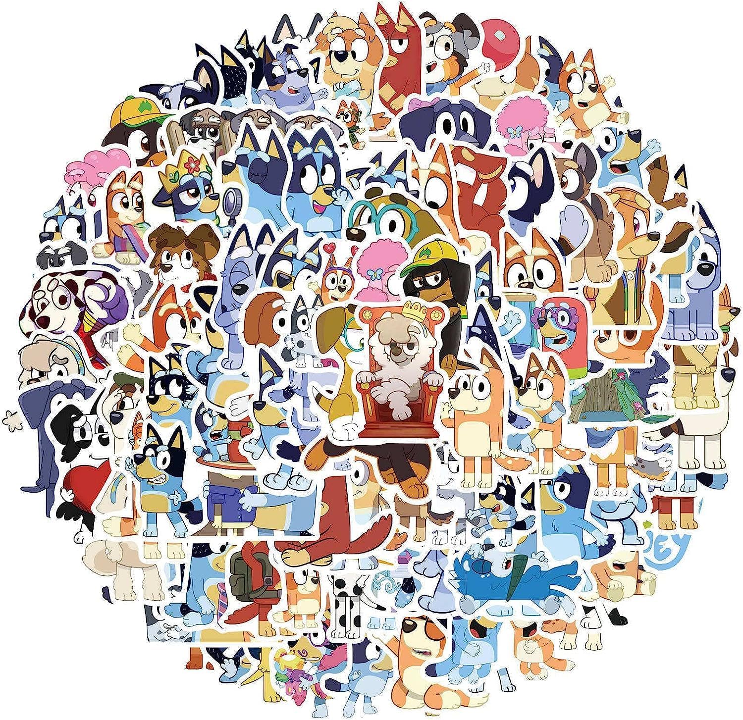 Yangsiw 50PC Bluey Stickers Vinyl Waterproof Decals Party Favors for Kids Cute Kawaii Stickers for Water Bottles Bikes Luggage Computer Skateboard Car Motorcycle