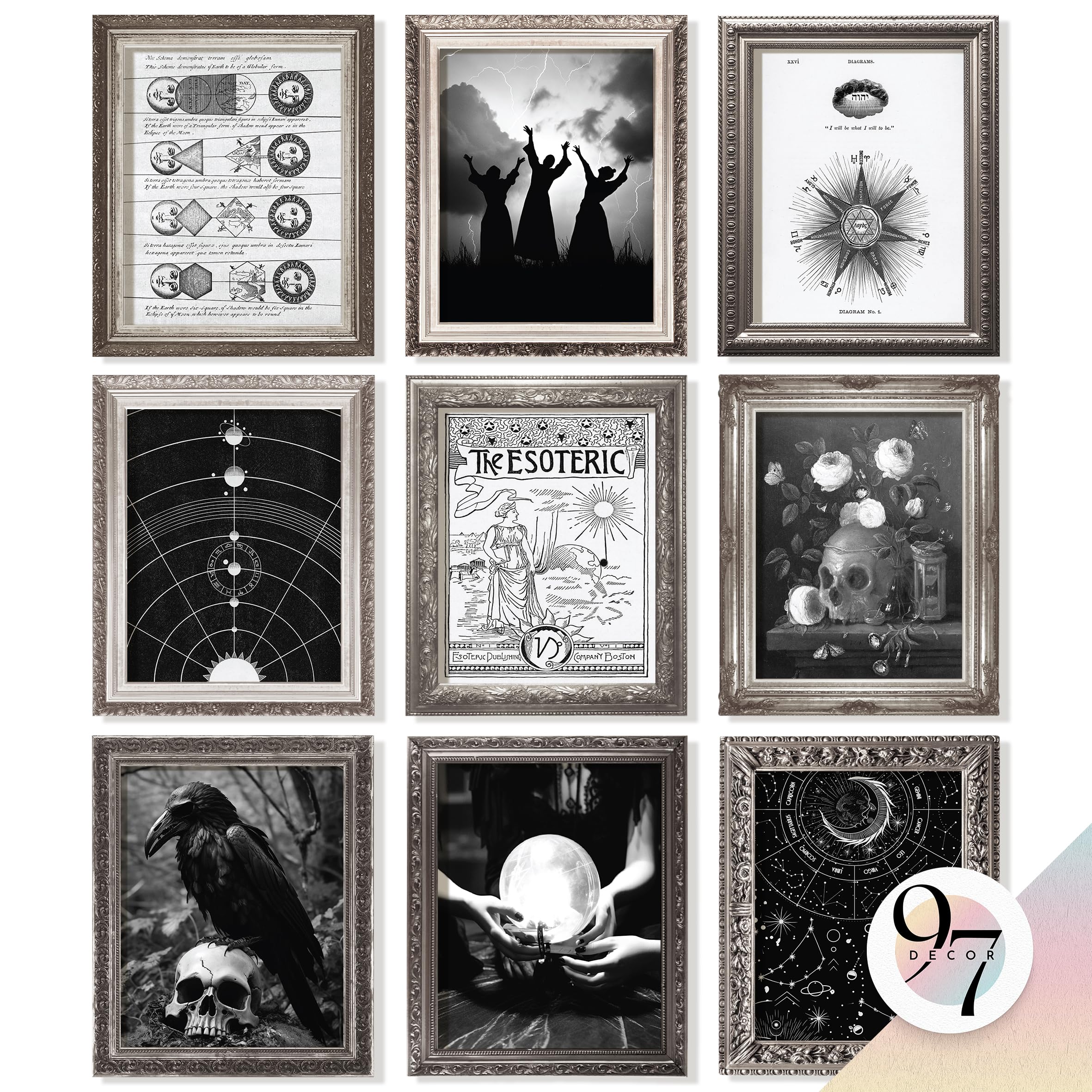 97 Decor Dark Academia Decor For Bedroom - Gothic Home Decor Aesthetic, Moody Dark Academia Wall Art, Vintage Halloween Posters For Room Aesthetic, Spooky Gothic Pictures Goth Decorations (UNFRAMED): Dark Witchy UNFRAMED
