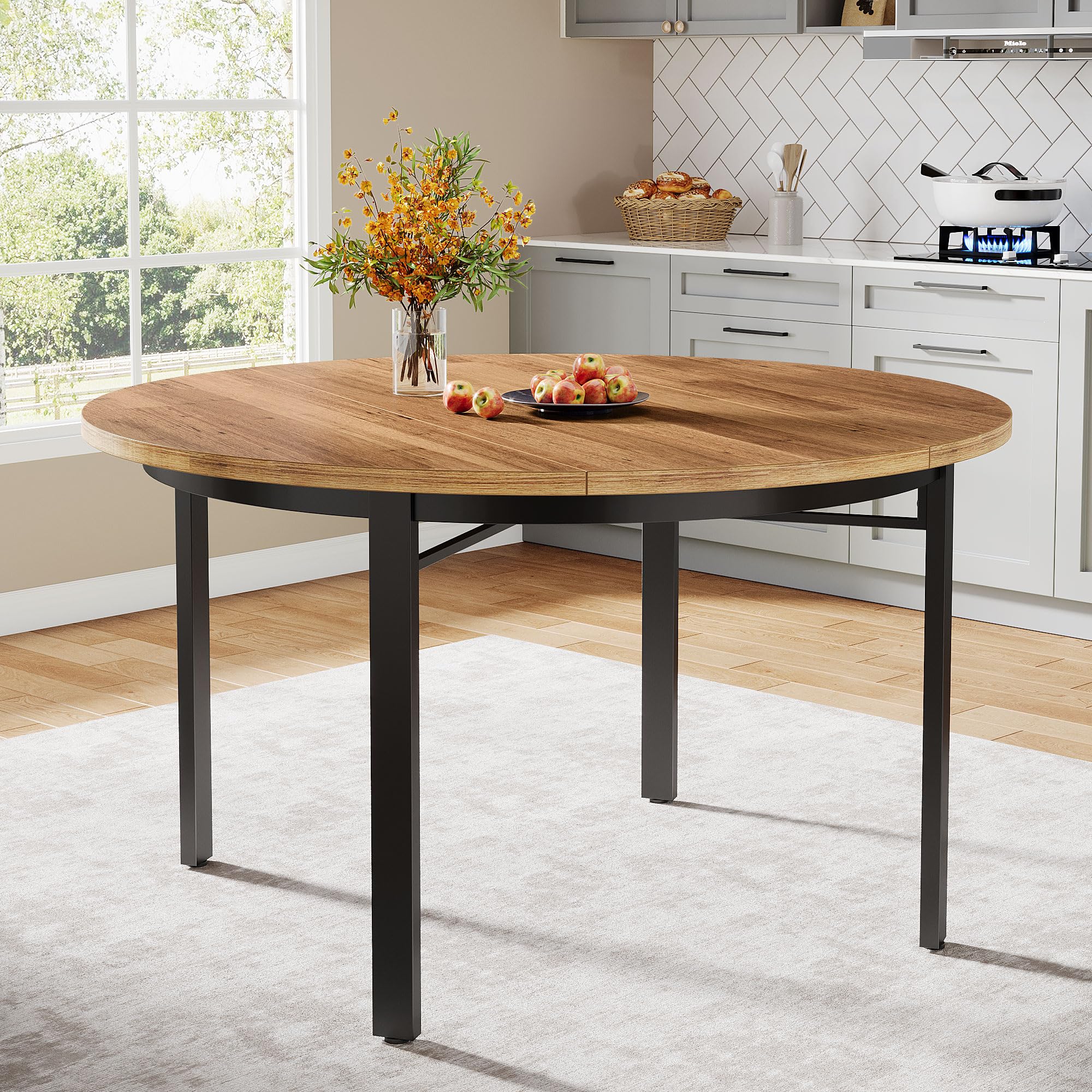 Tribesigns - Tavolo da pranzo rotondo per 4-6 persone, 118,5 cm Tavolo da cucina con gambe in metallo solido, Tavolo rotondo per sala da pranzo, cucina