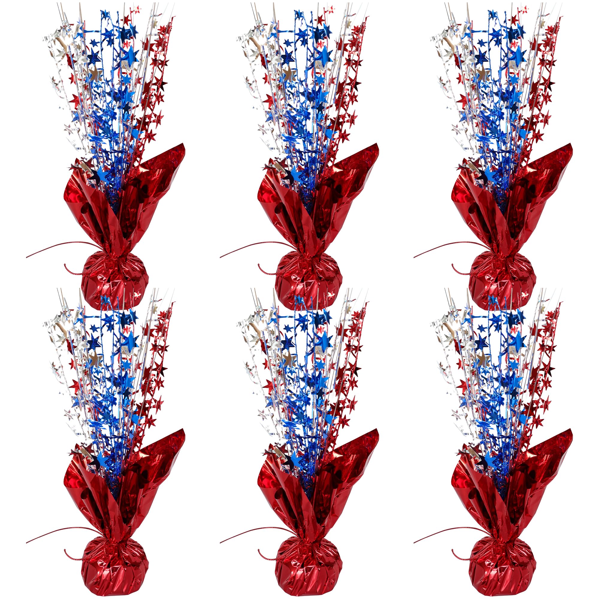Gyufise 6 Pack Metallic Foil Spray Centerpiece Star Table Decoration Burst Table Centerpieces Table Decor for Birthday Wedding Anniversary Graduation Holiday Party Supplies Blue Red Silver