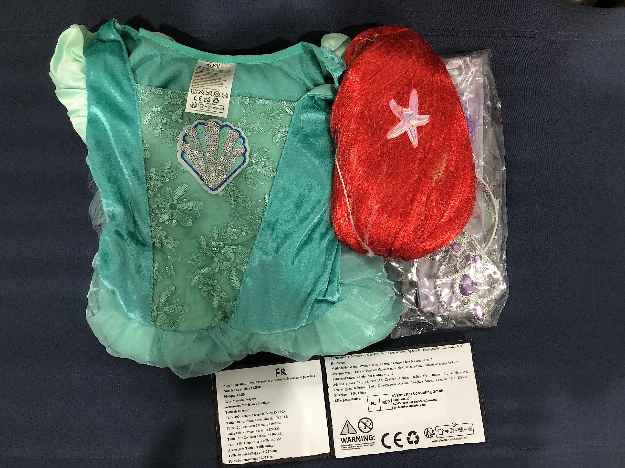 Emin Ragazza Costume da Sirena Principessa Vestito da Principessa Ariel con Accessori Parrucca Costume da Halloween Carnevale Cosplay Compleanno Natale Festa Vestito Fantasia