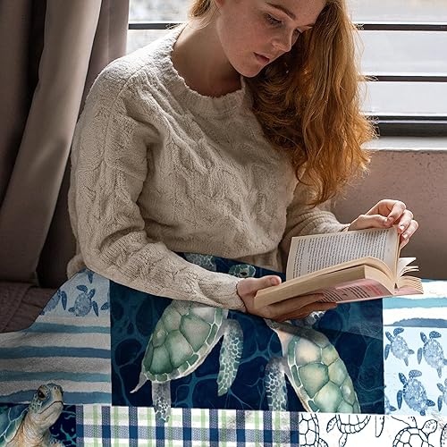 Miniatura 5 de Manta de regalo de franela de vellón de tortugas marinas, manta ligera y suave bonita y acogedora para cama, sofá, viajes al aire libre, 40 x 50