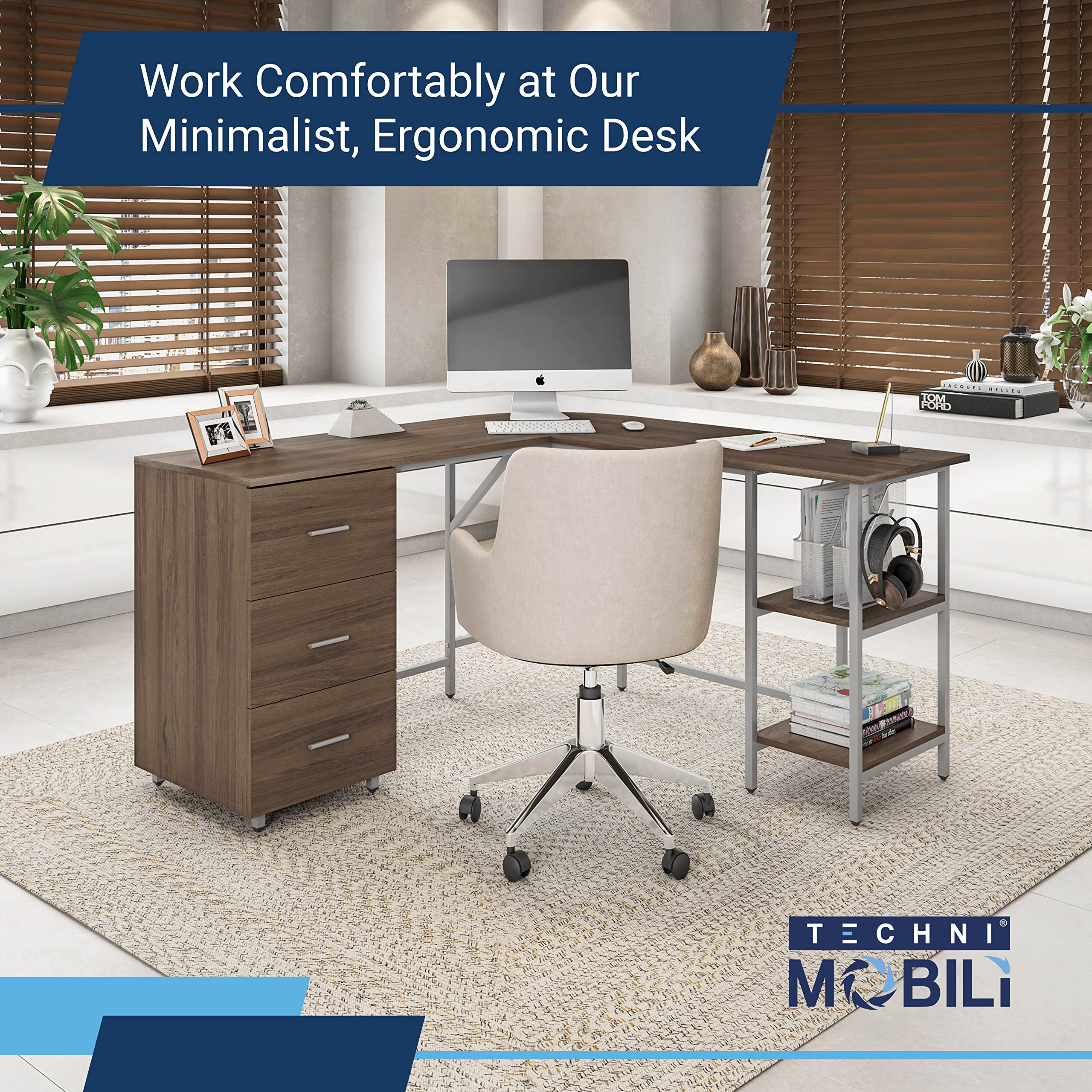 box 2 of 2 only, Techni Mobili L Shaped Desk - Two-Toned Computer Desk ...