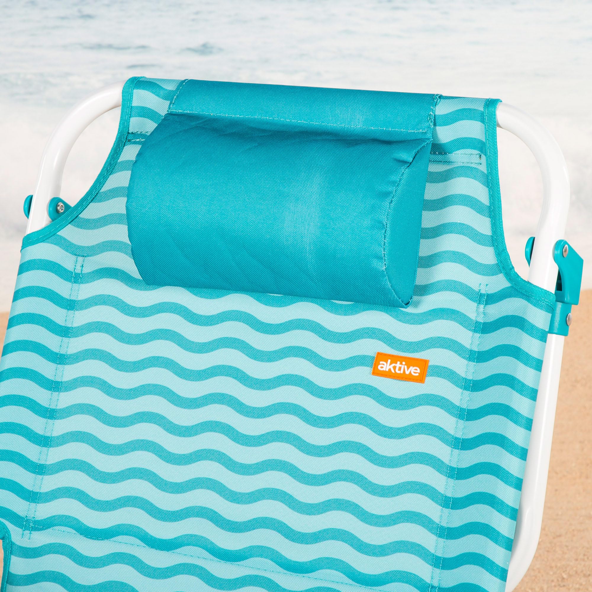 AKTIVE Silla de playa plegable, Azul, 48x58x76 cm, 4 posiciones, Antivuelco, Aluminio y poliéster, Peso soportado 110 kg, Bolsillo lateral y trasero, Cojín, Transporte mochila (62530)