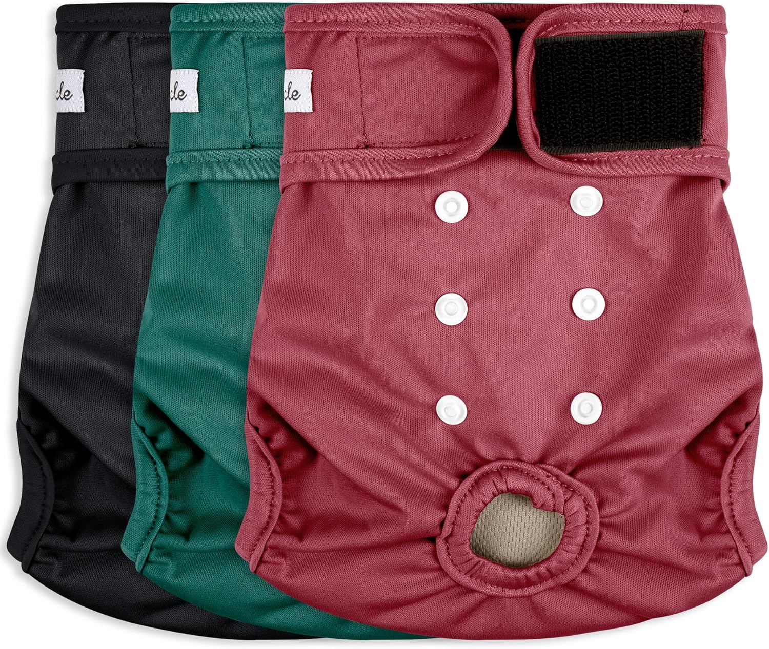 3 Pack Female Dog Diapers - Reusable Diapers for Doggie in Heat - Highly Absorbent Dog Diapers Female for Pet Incontinence with Adjustable Snaps (Red,Grreen,Black, L)