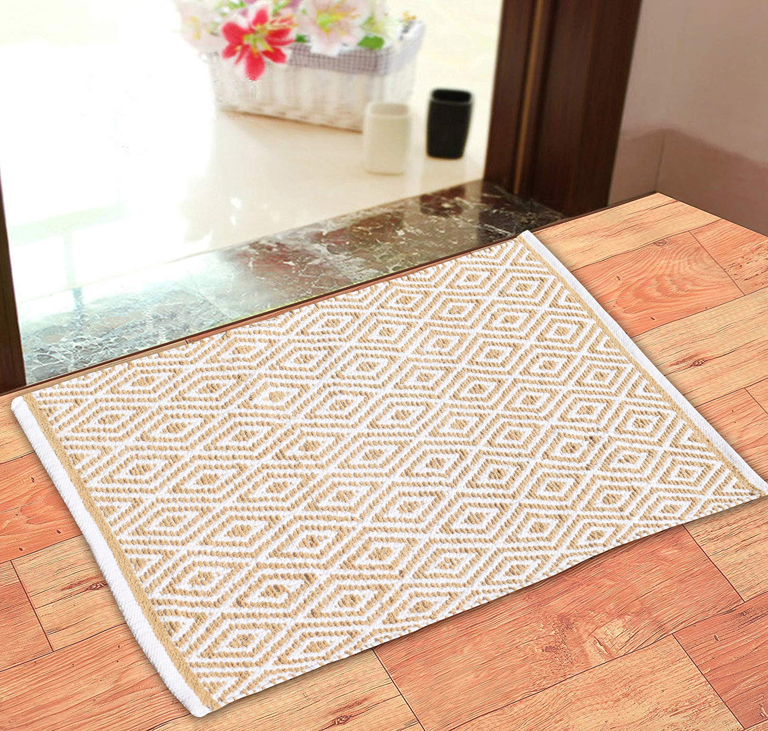 Ramanta Home Tapis réversible tissé à la main en coton 53,3 x 86,4 cm, lin