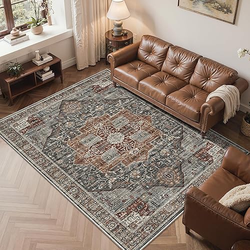Alfombras de área de 5 x 7, resistentes a las manchas, lavables a máquina con parte trasera antideslizante, alfombras vintage para dormitorio, sala