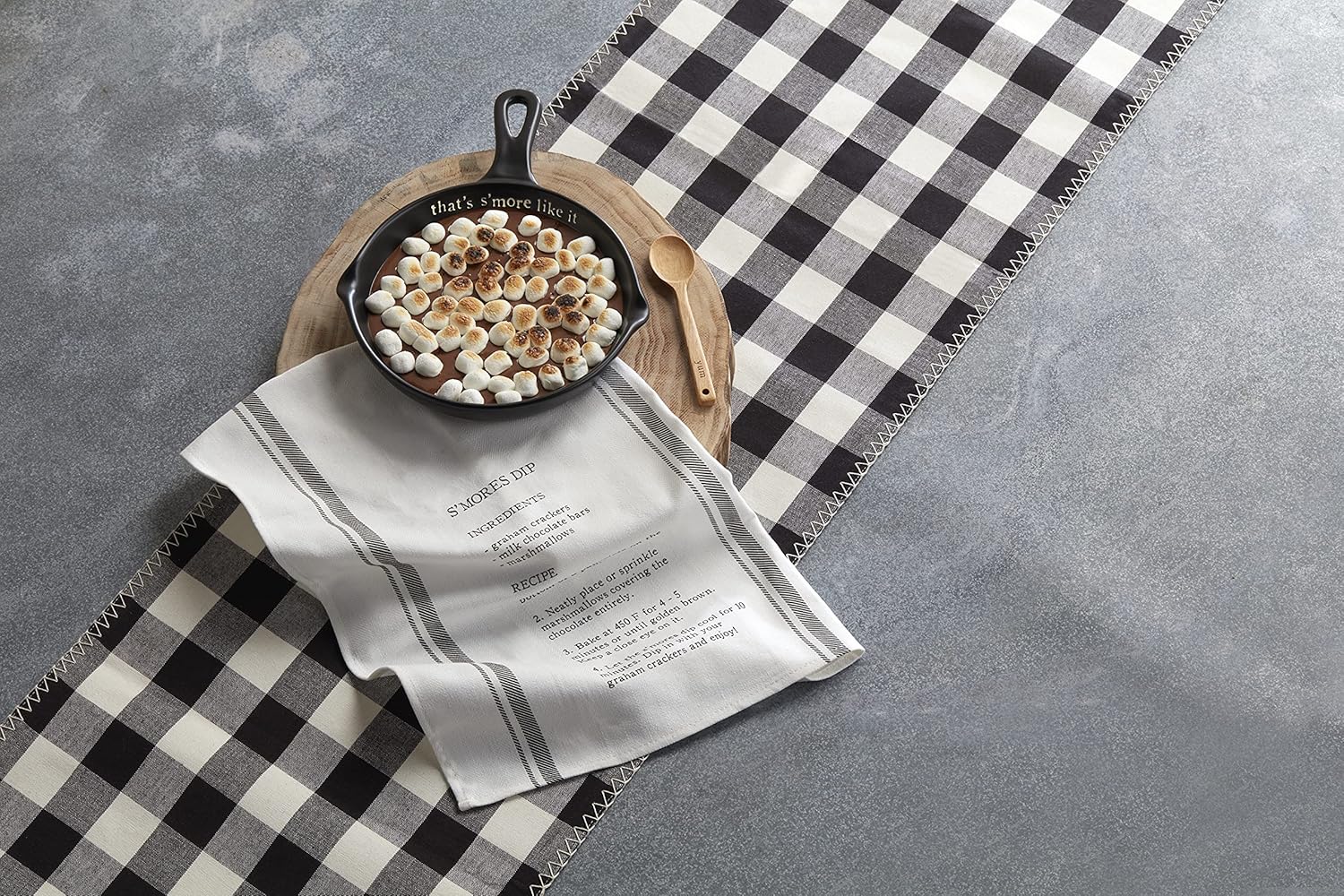Mud Pie S'More Skillet Set, Black, skillet 11.75" x 8" | spoon 5.5" | towel 26" x 16.5"