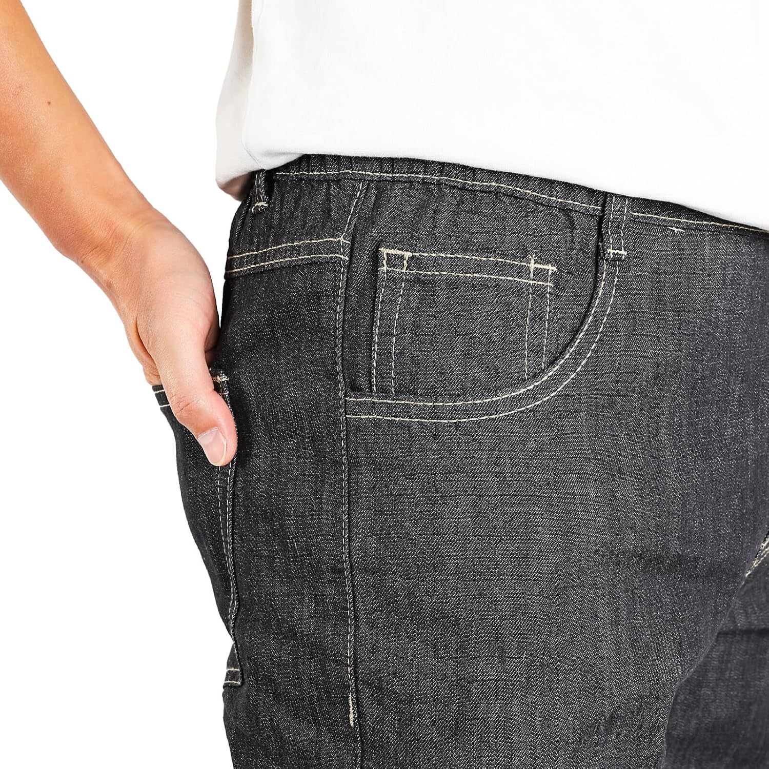 Heyfanee Mens Linen Jeans Slim Fit Lightweight Elastic Waist Pants for Men - Image 5