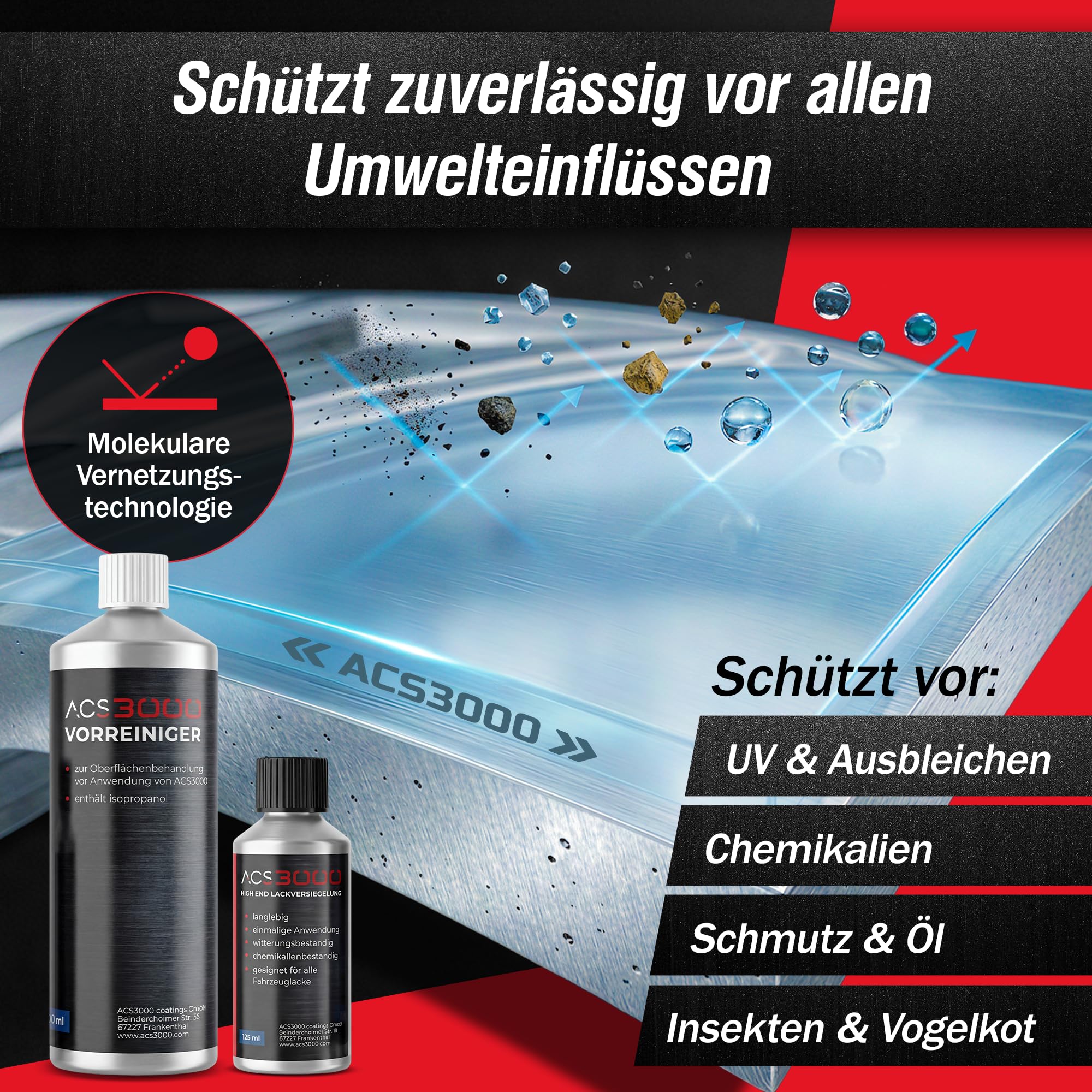 ACS3000 Keramik Lackversiegelung Set – 5+ Jahre Langzeitschutz – Molekulare Schutztechnologie – Hydrophober Lotus-Effekt – Keramikversiegelung, Auto-Versiegelung für Fahrzeuglack, Folie & Aluminium