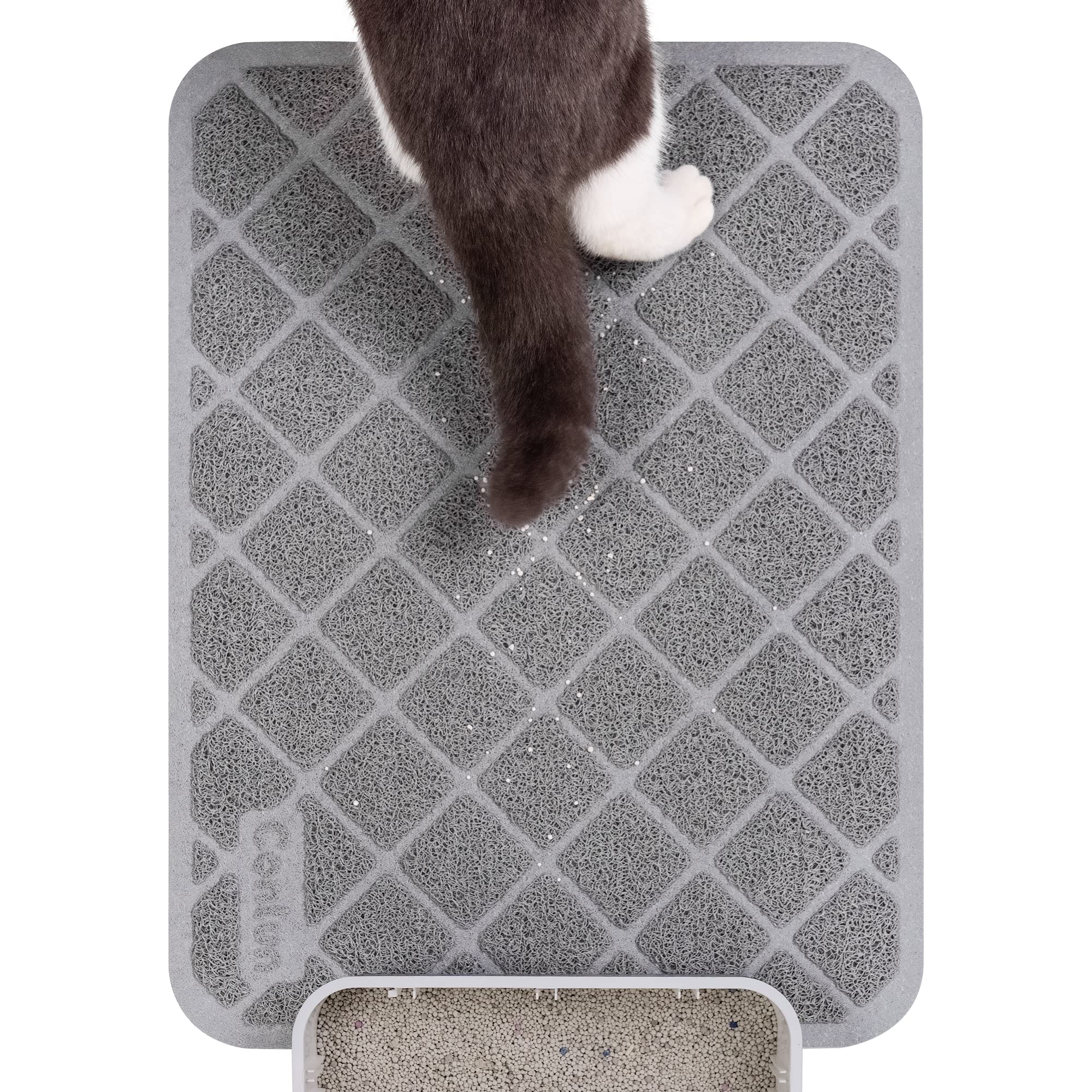 Conlun PVC Cat Litter Mat 24x15 Inch Grey, Non-slip, Less Waste Cat Litter Box Mat, Soft on Kitty’s Paws, Urine Waterproof