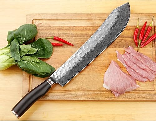 Miniatura 5 de YOUSUNLONG Breaking Knife Max Bull Nose Cuchillo de carnicero japonés de 12 pulgadas, 67 capas de acero de Damasco martillado con mango de madera de