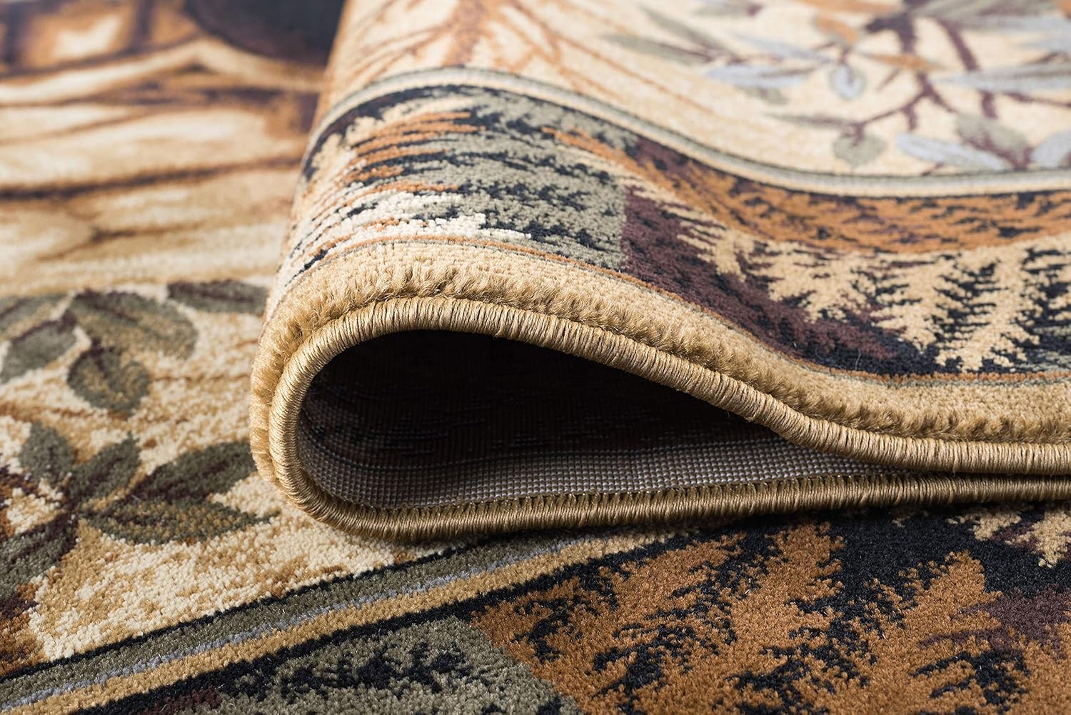 Fern Bear Novelty Lodge Pattern Beige Rectangle Area Rug, 5' x 7'