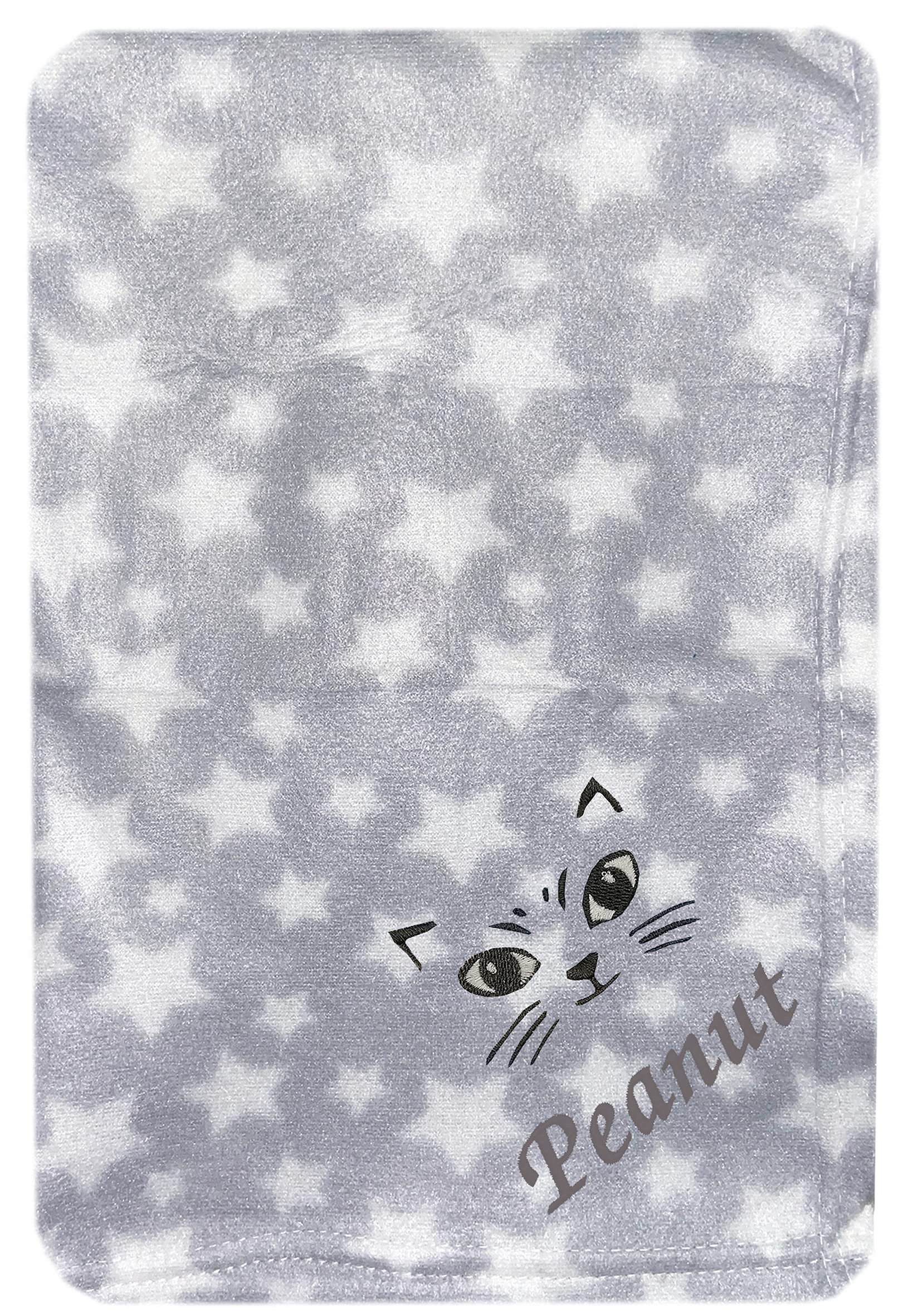 Personalised Puppy Kitten Pet Blanket Bed Blanket Fleece (Grey Star - Cat Face)