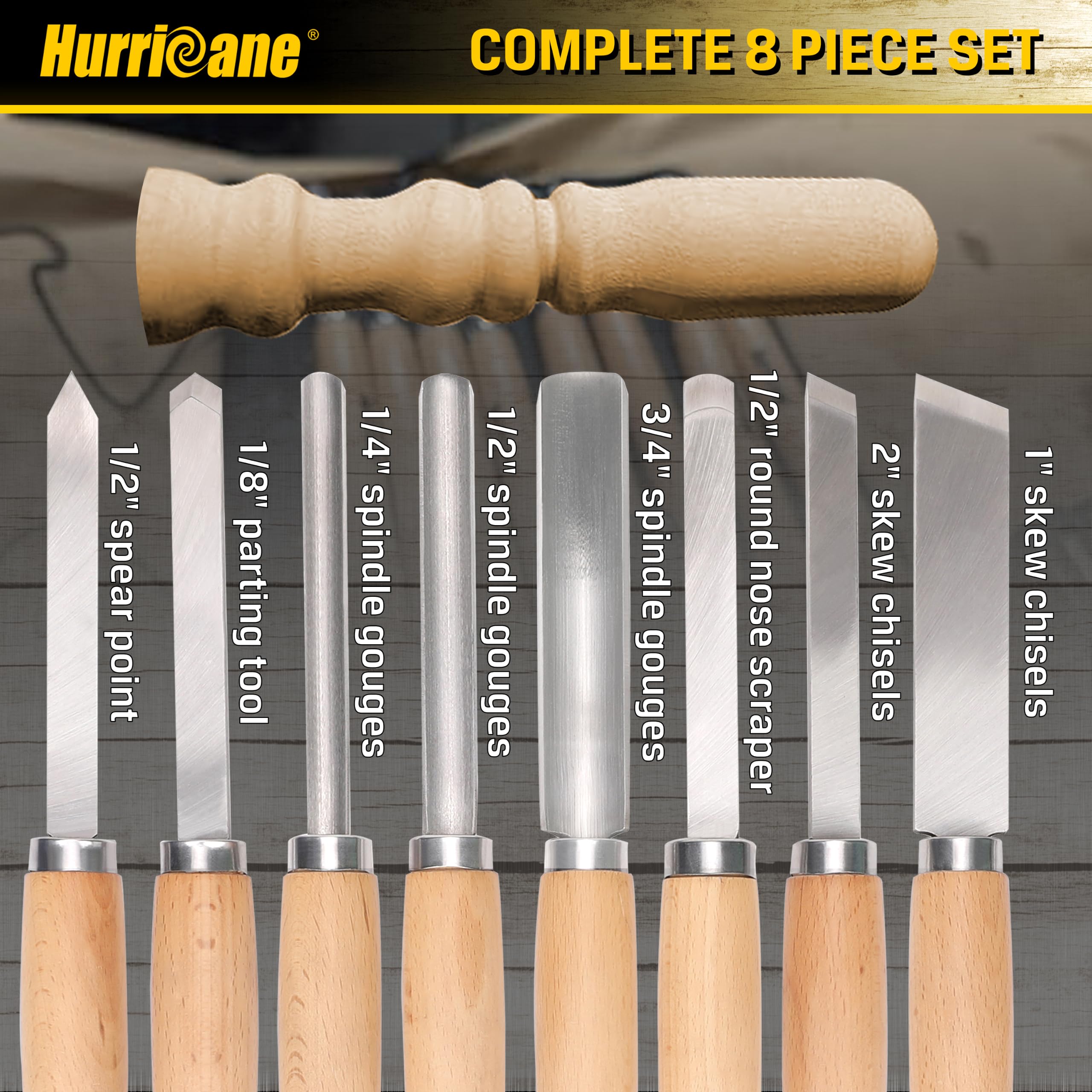 Hurricane 8pc Wood Lathe Turning Tool Set -3