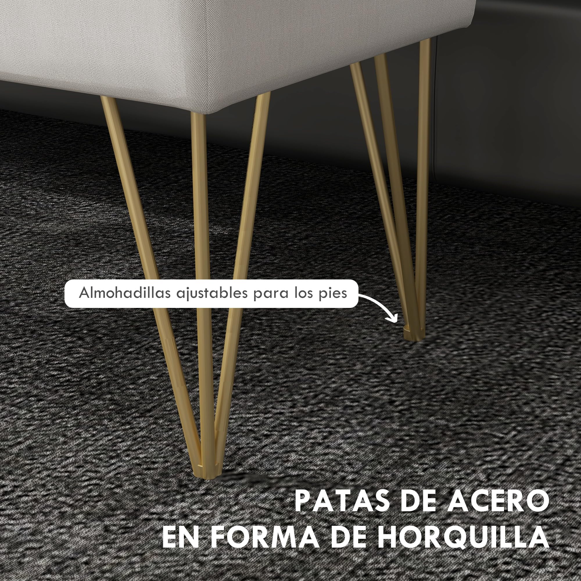 HOMCOM Banco Pie de Cama, Taburete Pie de Cama Tapizado en Lino Sintético con Patas de Acero y Asiento Acolchado, Estilo Moderno, Banco para Dormitorio, Entrada, Pasillo, Crema