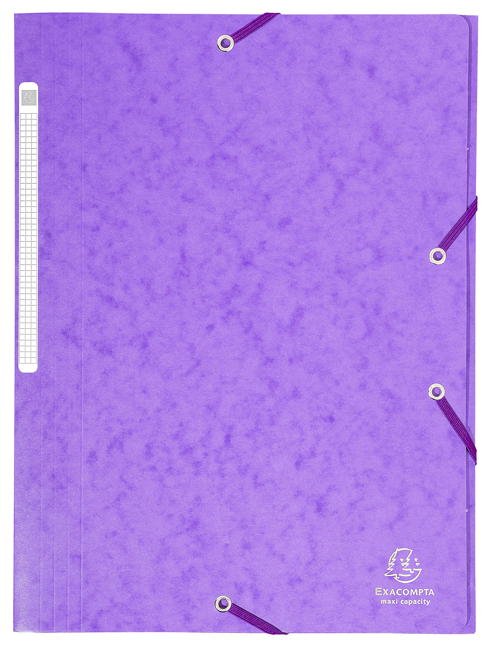 Exacompta - Réf. 17115H - Carton de 25 chemises à élastiques - pochettes 3 rabats Maxi capacity - en carte lustrée - dimensions 24 x 32 cm pour documents au format A4 - couleur violet