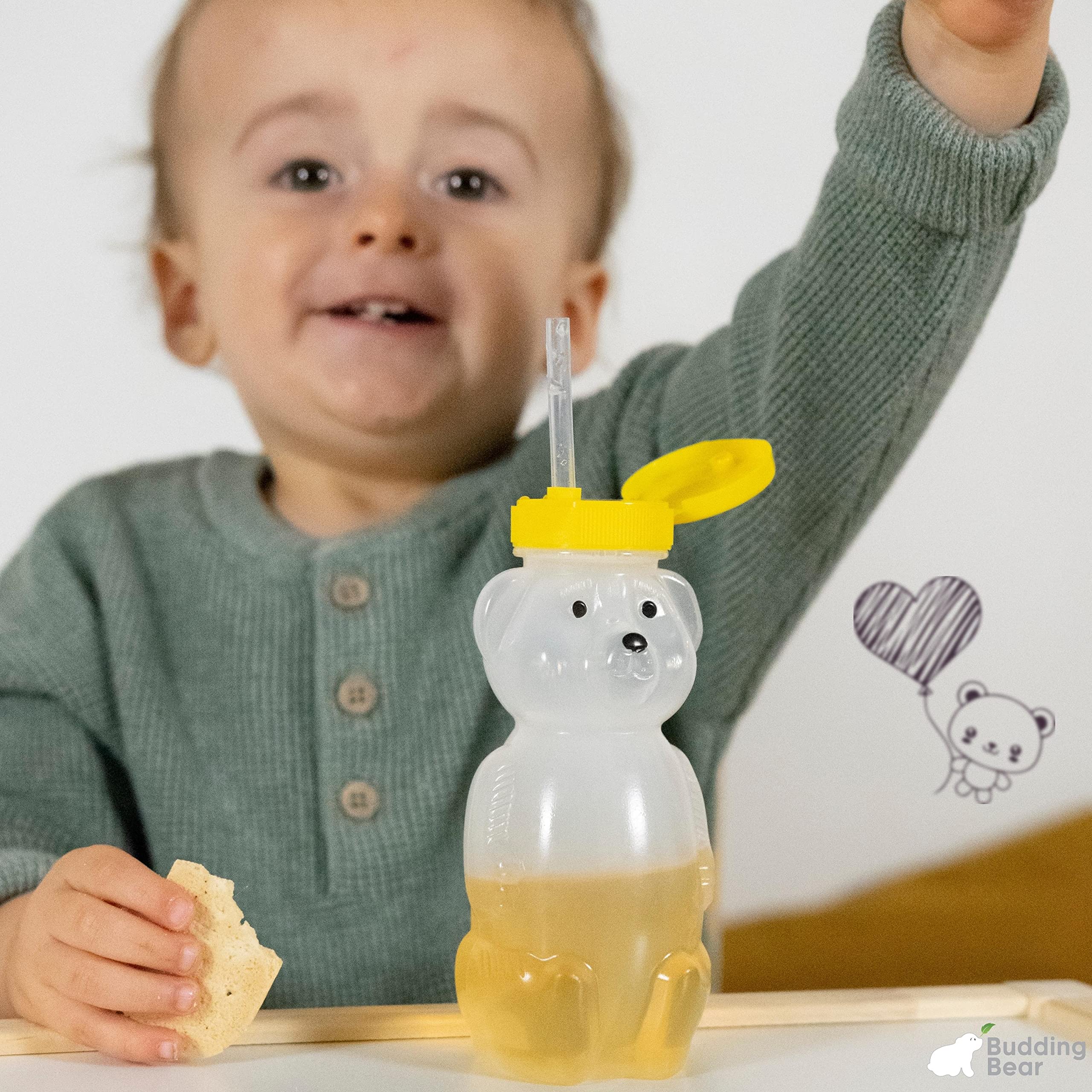 Gourde avec Paille Enfant 230 ml [Lot de 2] - Gourde Anti Fuite Enfant Sans BPA en Forme d'Ourson - Idéale pour Sevrage du Biberon & Besoins Spécifiques Éducatifs - 3 Brosses Incluses