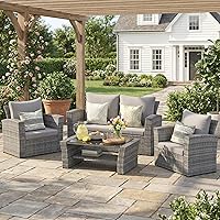 Vista 8 de Wisteria Lane Juego de muebles de patio de 4 piezas, conjunto de muebles de conversación de patio al aire libre de mimbre, sofá de patio para todo