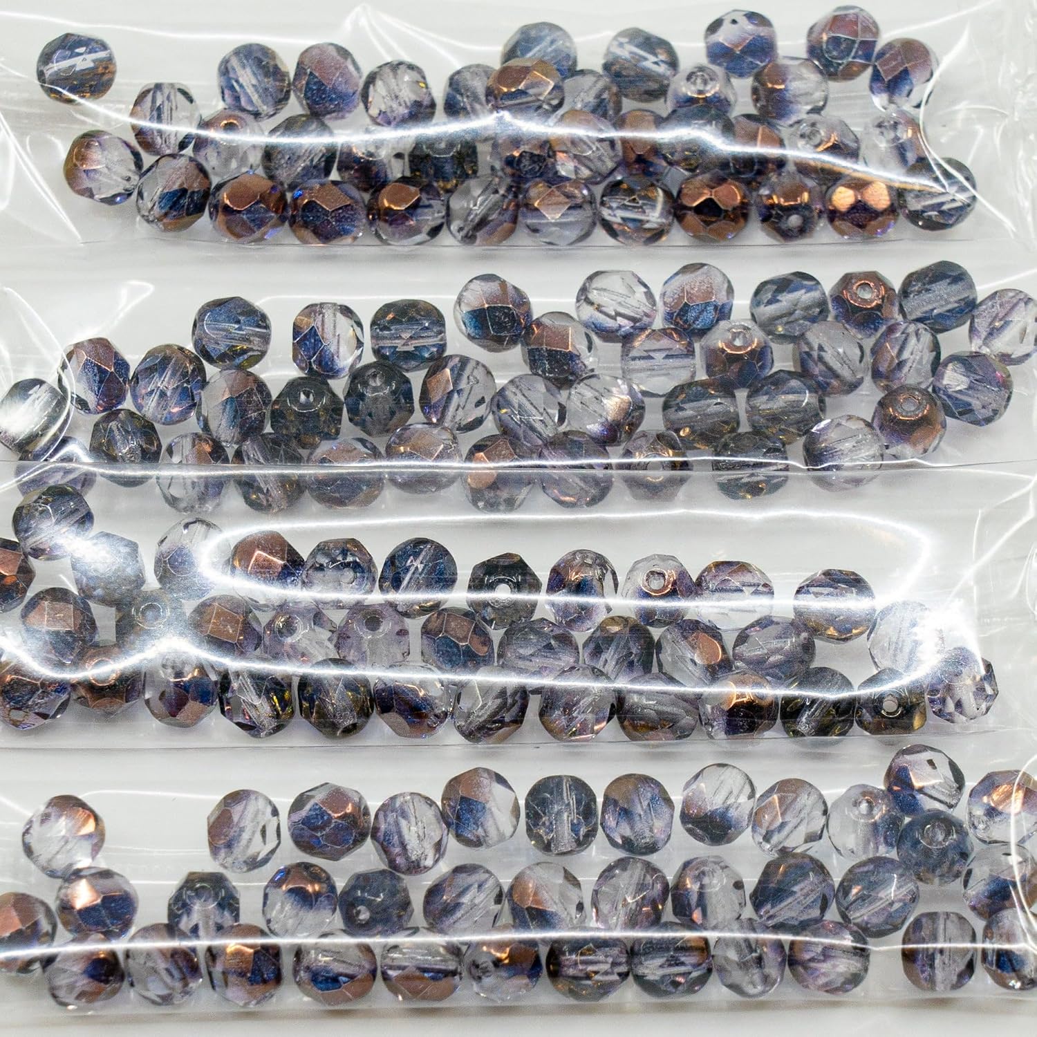 Outlet 10 Grams Faceted Round Fire Polished Beads, 6 x 6 mm, Black Matte Blue Iris (23980-84100-21435), Glass, Czech Republic