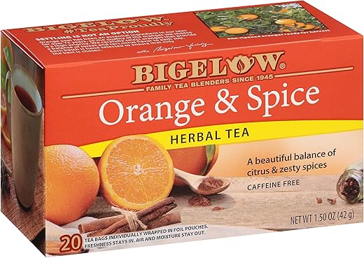 Bigelow Tea Orange & Spice Herbal Tea, Caffeine Free Tea with Orange and Herbs