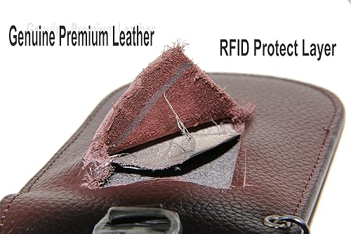 Miniatura 3 de Faraday - Funda de piel auténtica con bloqueo de señal de coche, dispositivo de bloqueo antirrobo RFIDWiFiGSMLTENFC (marrón)