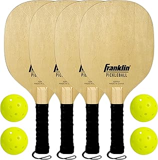 Franklin Sports Wooden Pickleball Paddle + X-40 Pickleball Set - Includes (4) Wooden Paddles and (4) Balls - USA Pickleball Approved X-40 Balls