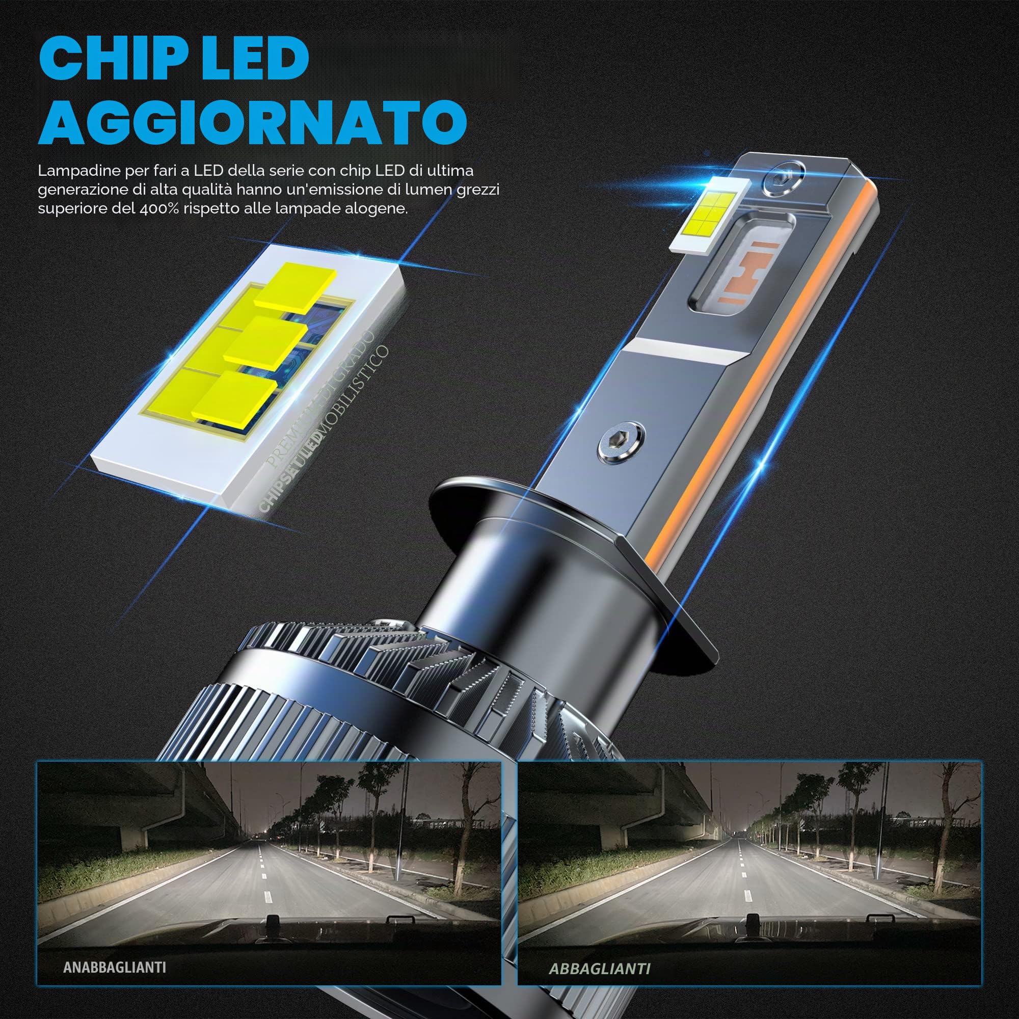D-Lumina Lampadina H1 LED Canbus 130W 26000LM, CPS 6500K chip 400% brillante, 9-60V, Funziona Sia Per Auto Che Camion, Funziona Sia Con Lenticolari Che Senza Lenticolari,LED Lampada Luci 2 pezzi